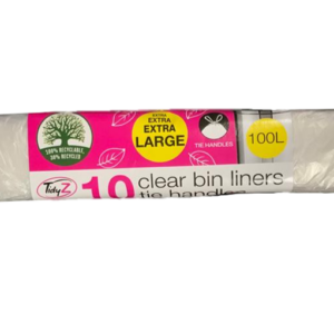 It sounds like you are referring to a product description for extra-large clear pedal bin liners. These bin liners have a capacity of 100 liters and come with tie handles for...