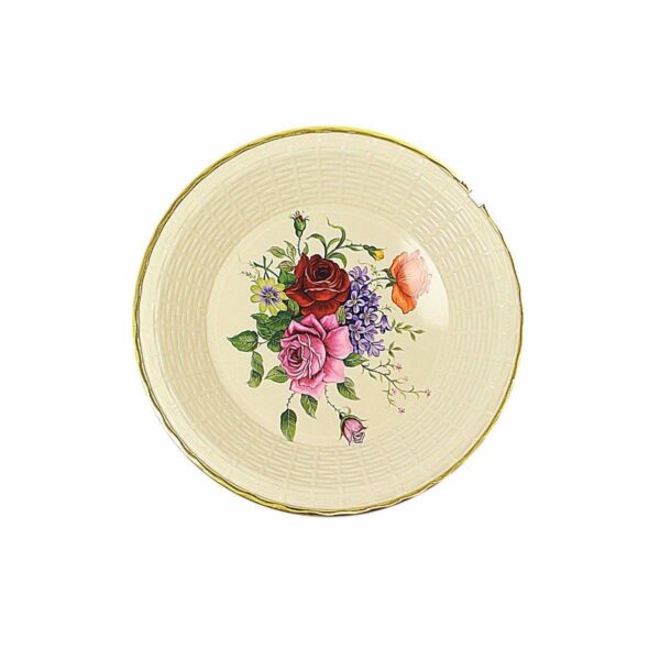 It sounds like you're describing a plastic kitchen plate with a rattan style and floral print, measuring 25cm in diameter. The model or reference number is 4891, and it may be...