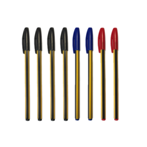 It sounds like you're describing a product listing for a pack of ballpoint pens. This pack includes 8 pens with assorted colors, and each pen has a pull-off cap. The product...