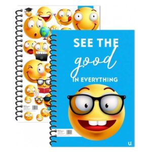 It sounds like you're describing a product, specifically an Emoji-themed A5 spiral notebook or notepad designed for children. This fun writing book seems to be a single piece...