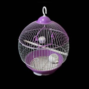 It sounds like you're referring to a product description for a round bird cage with a hanging hook. This product likely comes in assorted colors and might be part of a catalog...