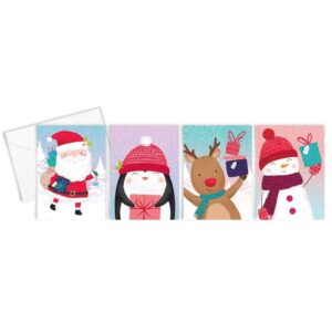 It sounds like you're referring to a product that consists of a pack of 16 square-shaped Christmas cards with a cute design. These cards are likely intended for sending holiday...