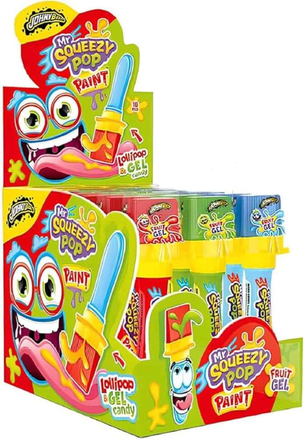 Johny Bee Mr. Squeezy Pop Paint Lollipop and Gel Candy 32g