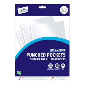 Just Stationery 40 Clear Plastic Punched Pockets