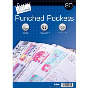 JUST STATIONERY 80 TRANSPARENT PUNCHED PLASTIC SLEEVES