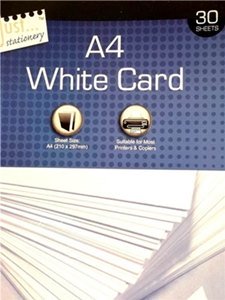 JUST STATIONERY A4 WHITE 150GSM CARDSTOCK, 30 SHEETS