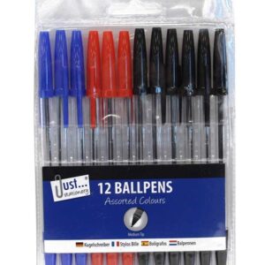 JUST STATIONERY MIXED BALLPOINT PENS PACK OF 12