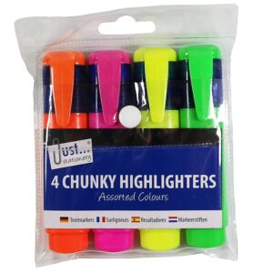 JUST STATIONERY SET OF 4 NEON COLORED CHUNKY HIGHLIGHTERS