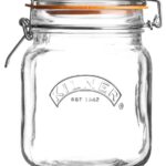 KILNER 1 LITRE SQUARE GLASS JAR WITH AIRTIGHT RUBBER SEAL AND CLIP TOP