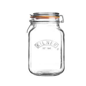 KILNER 1.5 LITRE SQUARE GLASS JAR WITH AIRTIGHT RUBBER SEAL AND CLIP TOP