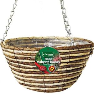 KINGFISHER 30CM / 12 INCH PRE-LINED HANGING BASKET WITH ROPE LINING