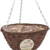 KINGFISHER DARK RATTAN HANGING BASKET WITH LINER, 30CM / 12 INCH