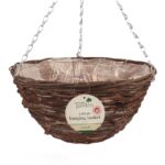 Kingfisher Dark Rattan Hanging Basket with Pre-Liner, 35cm / 14 Inch