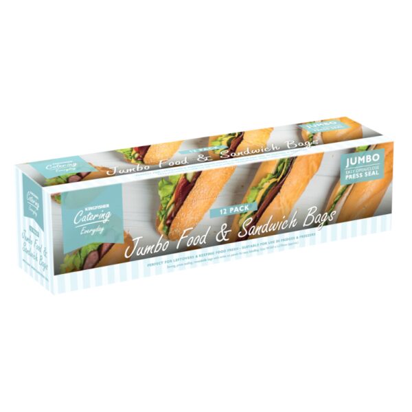 Kingfisher Jumbo Food Sandwich Bags with Press & Seal, Pack of 12