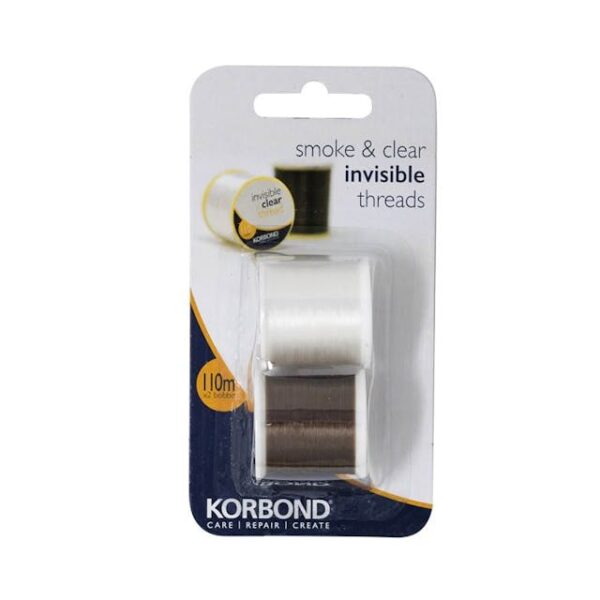 KORBOND 110M INVISIBLE SMOKE & CLEAR NYLON THREAD, PACK OF 2