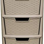 Large 3-Drawer Rattan-Look Plastic Storage Tower - Mushroom Color