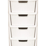 Large 4-Drawer Mobile Storage Tower Unit in Cream Rattan Plastic