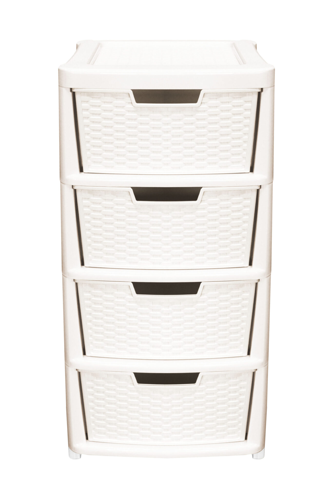 Large 4-Drawer Mobile Storage Tower Unit in Cream Rattan Plastic