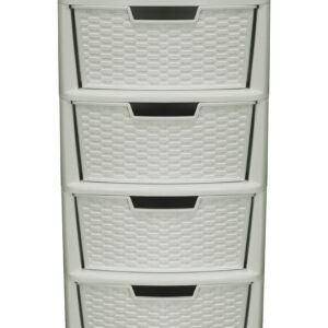 Large 4-Drawer Mobile Storage Tower Unit in Mushroom Color - Rattan Plastic