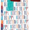 Large Birthday Gift Bag with Repeating 'Happy Birthday' Design - Size W260 x H321 x D121mm