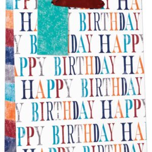 Large Birthday Gift Bag with Repeating 'Happy Birthday' Design - Size W260 x H321 x D121mm