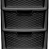 Large Black 4-Drawer Mobile Storage Unit with Rattan-Style Plastic