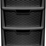 Large Black 4-Drawer Mobile Storage Unit with Rattan-Style Plastic