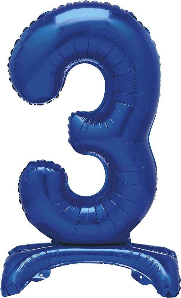 Large Blue 76 cm Standing Foil Number 3 Balloon - Unique Party