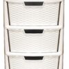 Large Cream Rattan-Look Plastic Storage Unit with 3 Drawers