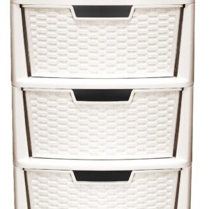 Large Cream Rattan-Look Plastic Storage Unit with 3 Drawers