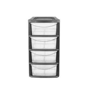 Large Four-Drawer Mobile Storage Tower Unit - Black Plastic