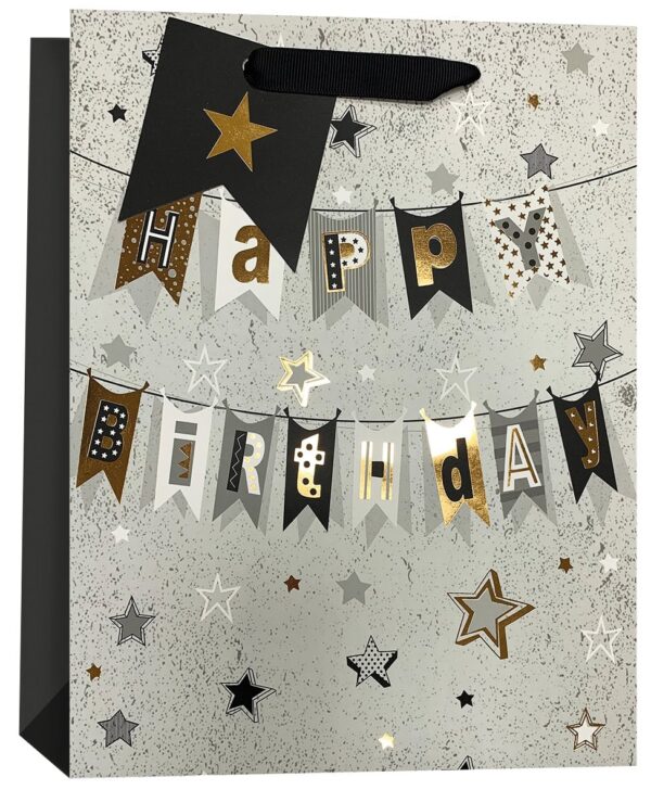 Large Gift Bag - Happy Birthday Bunting Design, Dimensions: W260 x D321 x H121mm