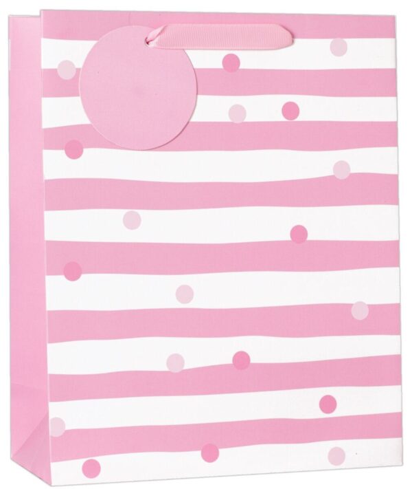 Large Gift Bag - Pastel Pink with Dots, 260mm x 321mm x 125mm