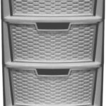 Large Grey 4-Drawer Mobile Storage Tower Unit in Rattan Plastic