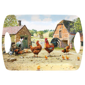 LARGE TRAY WITH COCKEREL & HEN DESIGN