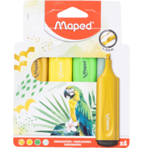 Maped Glitter-Themed Highlighters Pack of 4 with 3 Assorted Designs, Hanging Pack