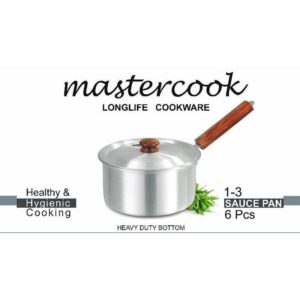 MASTERCOOK 6-Piece Aluminum Saucepan Set with Wooden Handles, Sizes 1-3