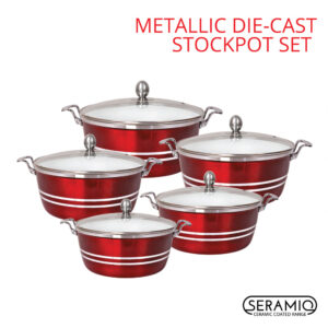 **Material and Design**: These stockpots are made from die-cast aluminum, which is known for its excellent heat distribution and durability. The metallic finish in Ruby gives it...