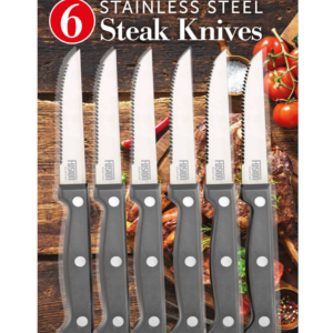 **Material**: Stainless Steel - The knives in this set are made from stainless steel, which is known for its durability, resistance to rust, and ease of maintenance