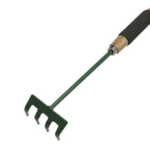 **Material:** The rake is made of metal, suggesting durability and effectiveness in gardening tasks