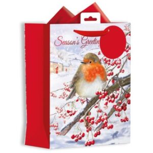 Medium Christmas Gift Bag Featuring Robin Design