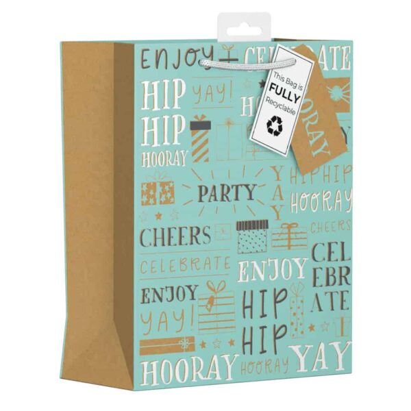 Medium Gift Bag - Kraft Text Design, 215x265x100mm