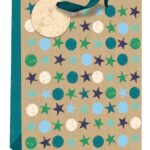 Medium Kraft Gift Bag with Star Design - 215mm x 265mm x 100mm