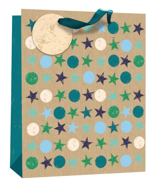 Medium Kraft Gift Bag with Star Design - 215mm x 265mm x 100mm