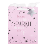 Medium Pink Sparkle Gift Bag - Dimensions W215 x H265 x D100mm