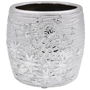 MEDIUM SILVER ARTISTIC BEE DESIGN PLANT POT