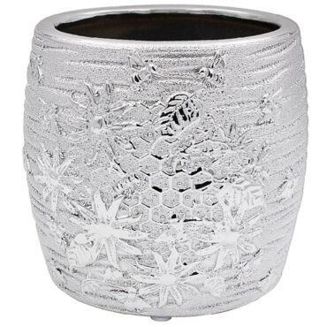 MEDIUM SILVER ARTISTIC BEE DESIGN PLANT POT