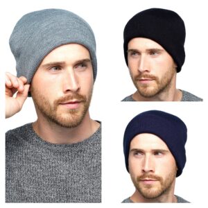 Men's Plain Knit Hat with Turn-Up, Pack of 12