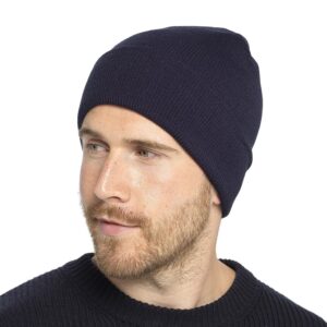 Men's Plain Navy Knit Hat with Cuff, Pack of 12