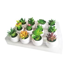 Mini Faux Succulent Plant in a Round White Pot